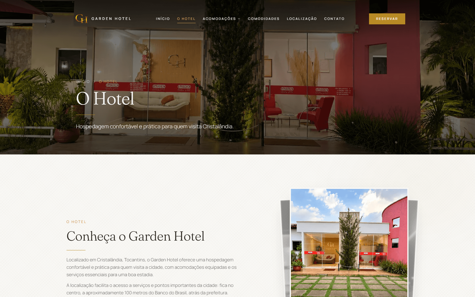 Página O Hotel do site Garden Hotel Cristalândia