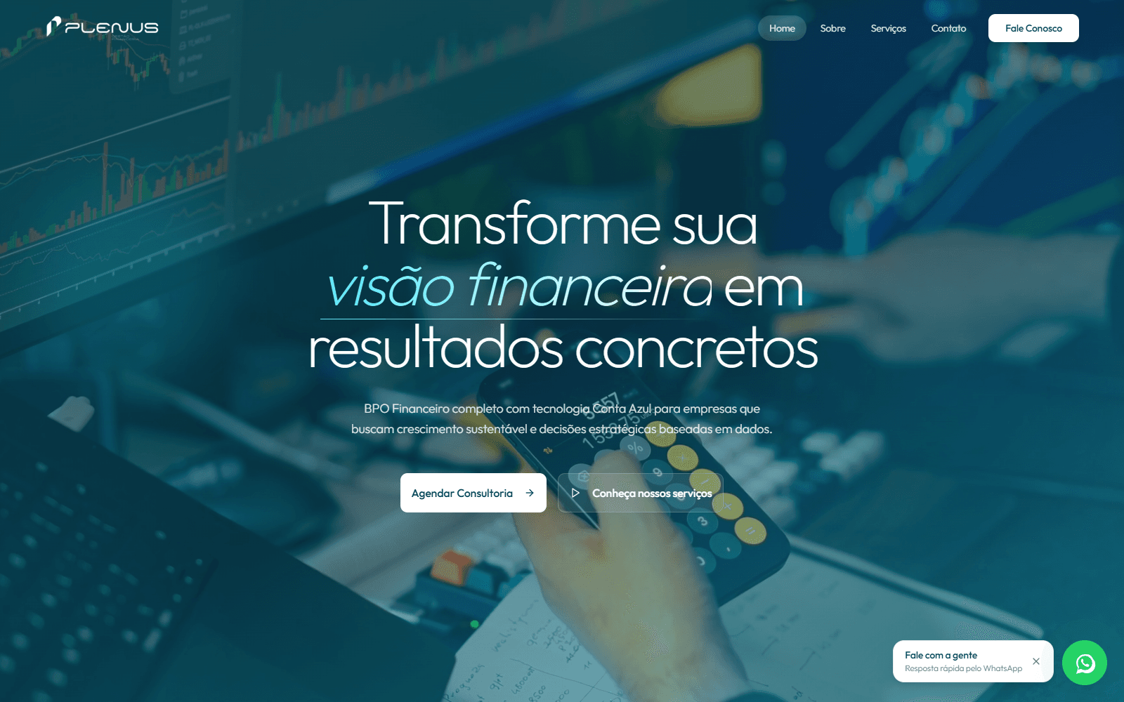 Interface do site Plenus Gestão Financeira