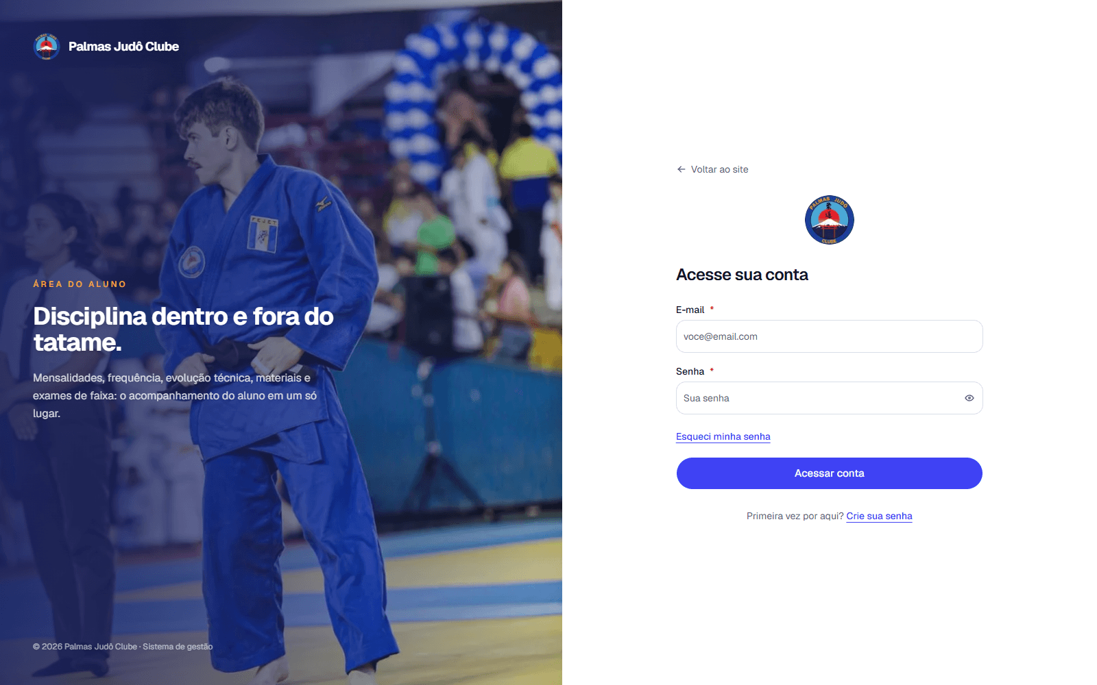 Página Professores do site Palmas Judô Clube